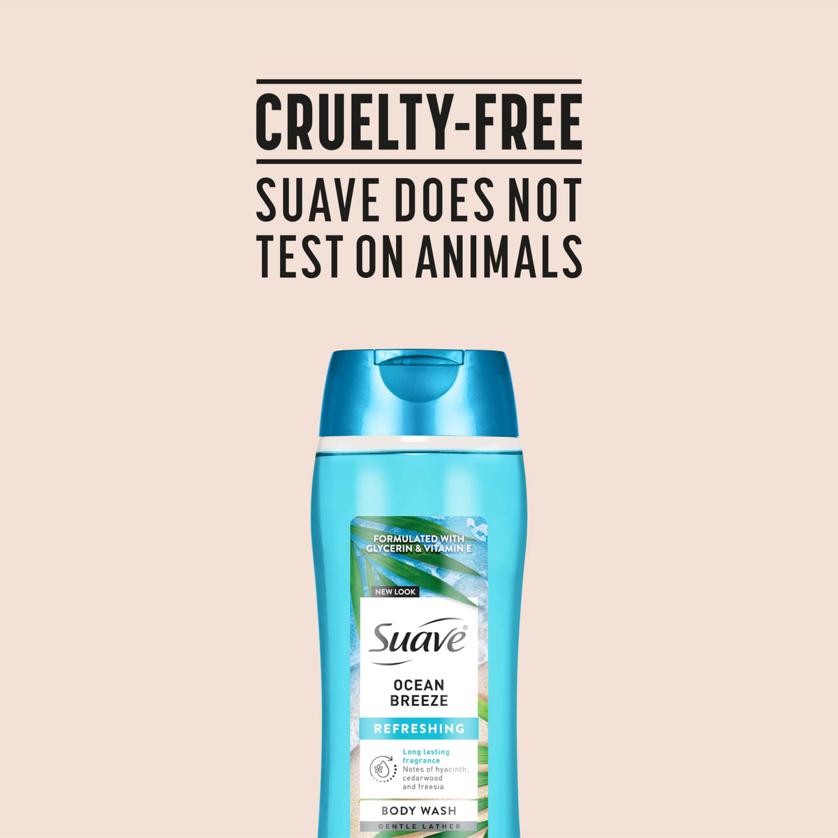 Suave Ocean Breeze Moisturizing Body Wash with Glycerin & Vitamin E, Hydrating Formula For Soft, Smooth Skin, Long Lasting Fragrance, 18 FL OZ