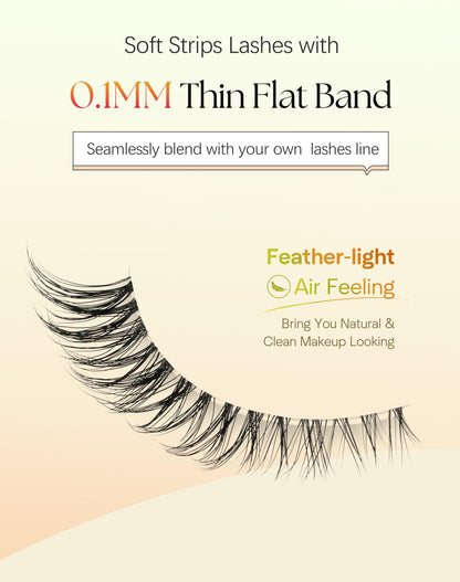 Natural Lashes Cat Eye 12MM False Eyelashes Wispy Lash Strips C Curl False Lashes Natural Look with 0.1MM Clear Band 3D Volume Strip Eyelashes Pack ChirpyLuna 7 Pair