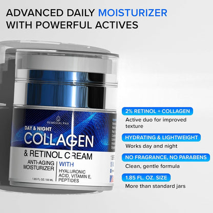 Collagen Face Cream with Retinol & Hyaluronic Acid - Women&Men, Day&Night