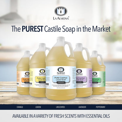 La Almona Pure Castile Liquid Soap, Unscented, 1 Gallon