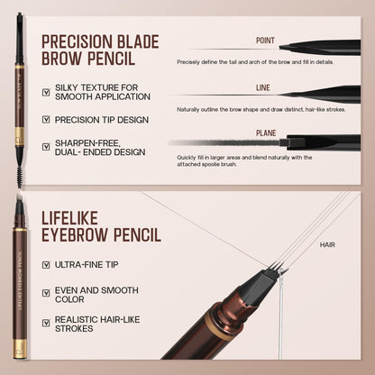 2 Pack Waterproof Eyebrow Pencils for Women with 4-Tip and Blade Tip