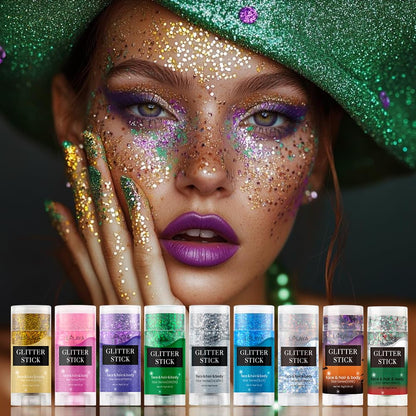 Gold Face and Body Glitter Stick, Holographic Sparkling Neon Outfit Singer Concert Music Rave Festival Color Party Accessories Glitter Makeup.