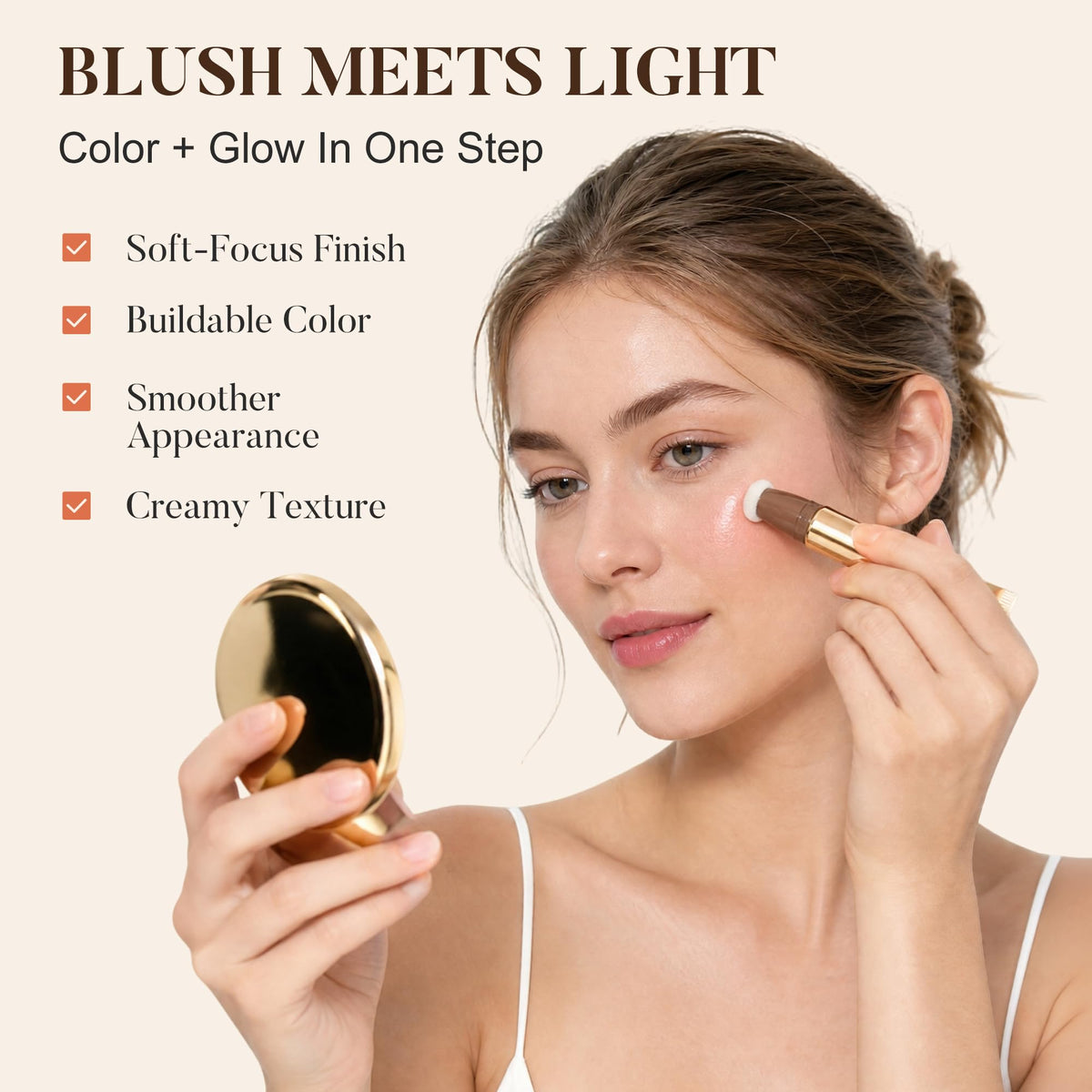 Liquid Dewy Blush, Buildable Blush Liquid with Natural Glow Finish, Hydrating Long Wearing Creme Blushes for Cheeks, Lightweight Blendable Formula, Smooth Easy Apply Blushes for Daily Makeup, Golden