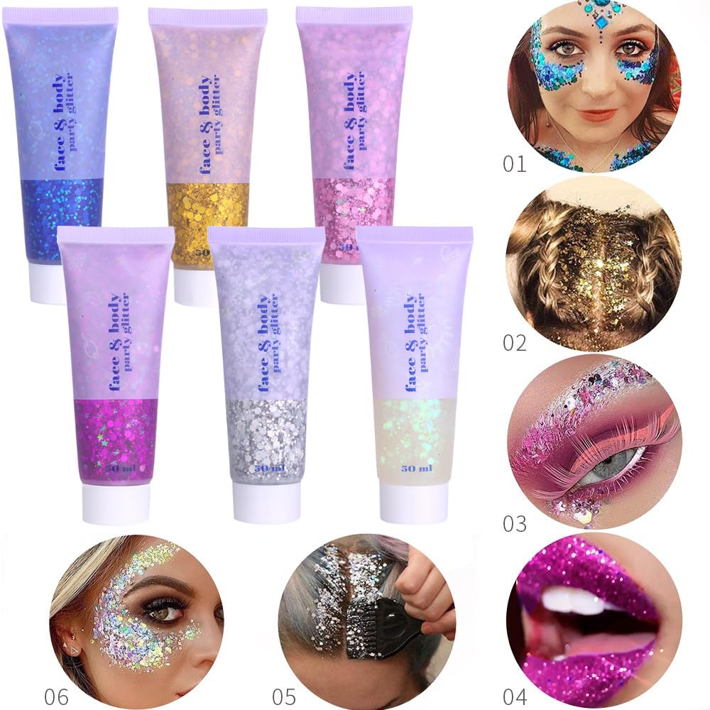 PAQIMAN Gold Body Glitter,Sparkling Neon Outfit Party Holographic Sequins Paint Body Glitter Gel Makeup. (02# Gold)