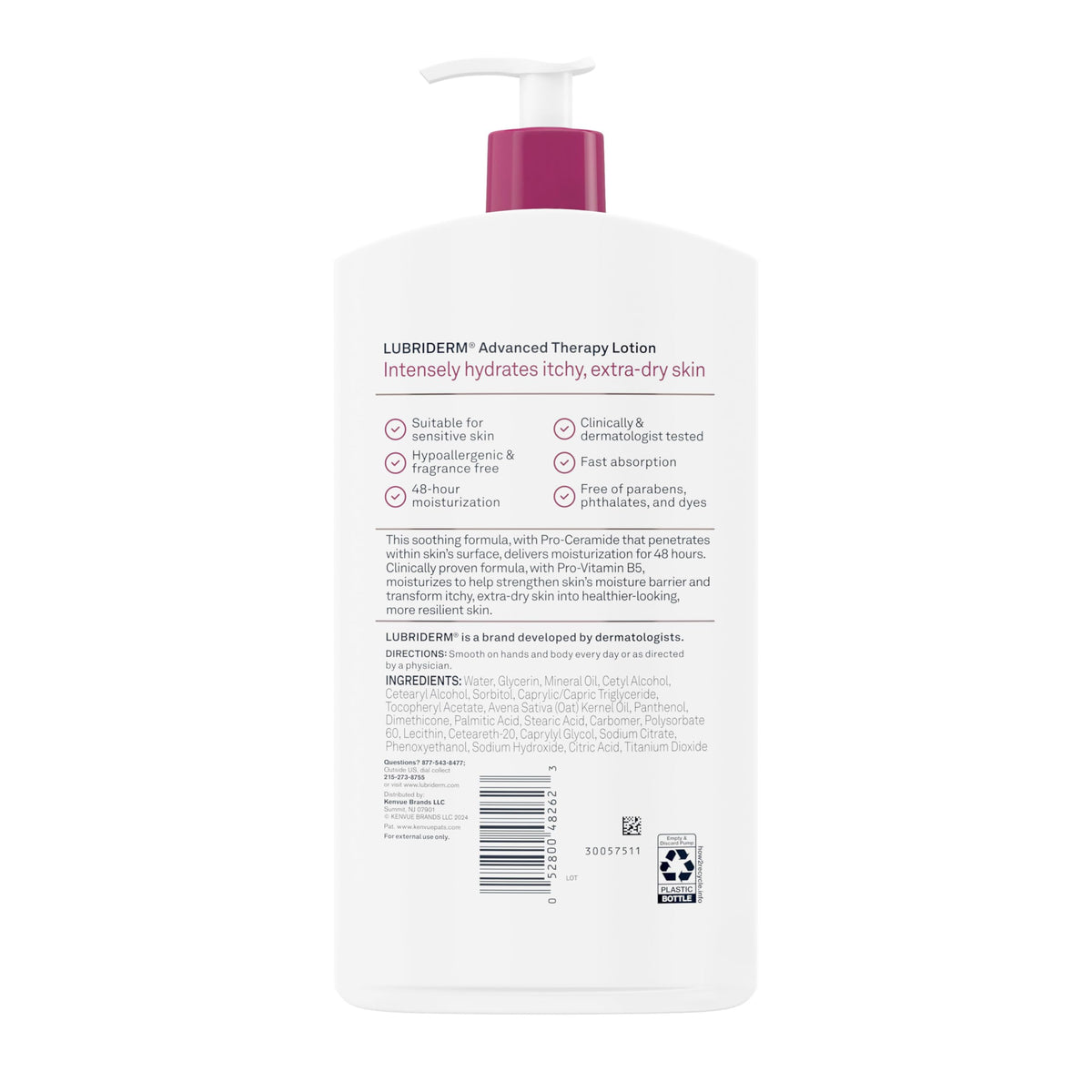 Lubriderm Advanced Therapy Hand & Body Lotion, Fragrance Free, 24 fl. oz