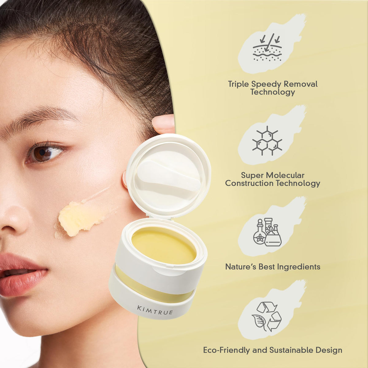 Kimtrue 3rd Generation Meltaway Cleansing Balm - Makeup Remover Balm for All Skin Types - Gently Meltaway Mascara, Eyeliner and Makeup - Oil Face Cleanser - Hydrating, Fragrance-Free - 3.38 oz