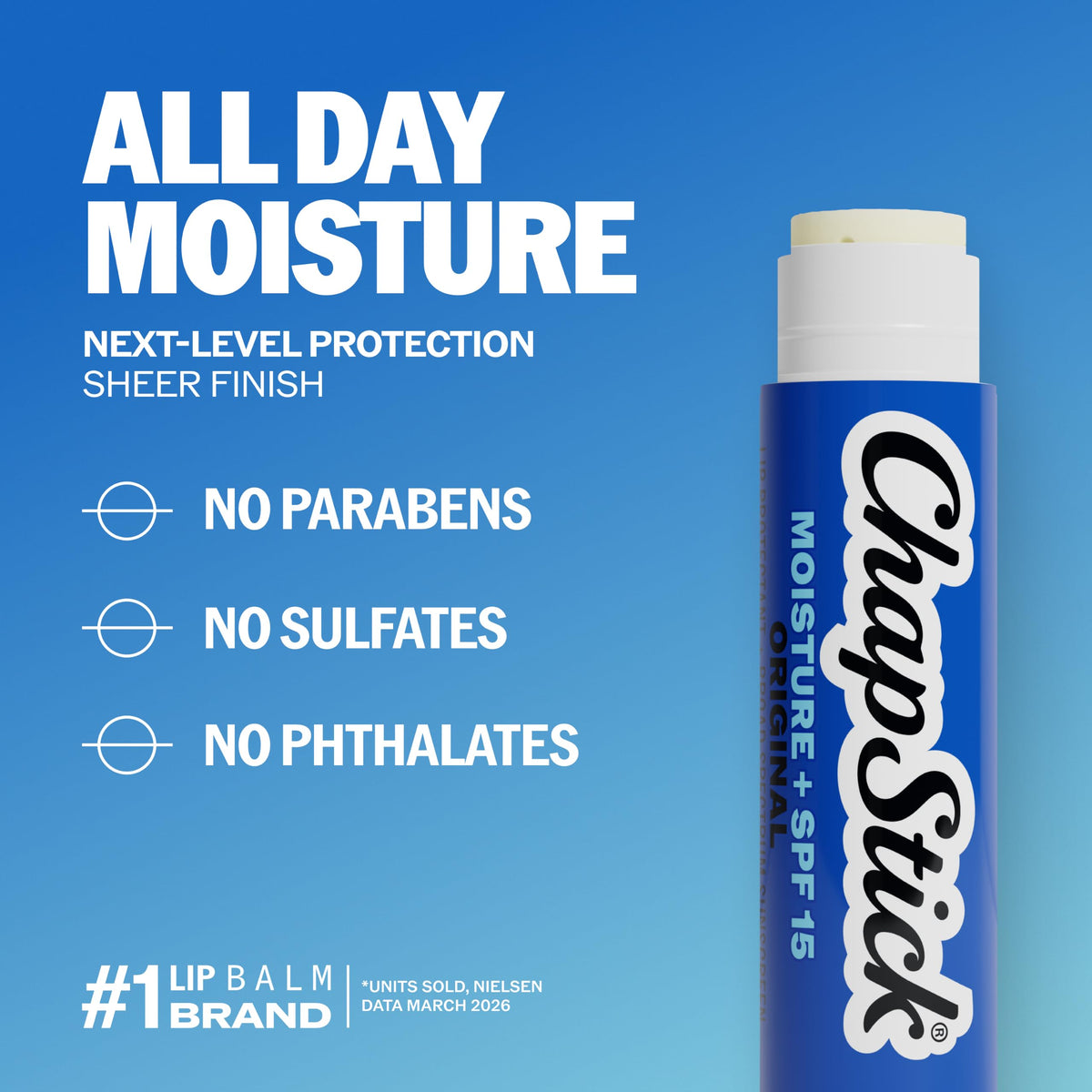 ChapStick Moisture SPF + 15 Lip Balm Sticks with 24 Hour Moisture, 12-Pack