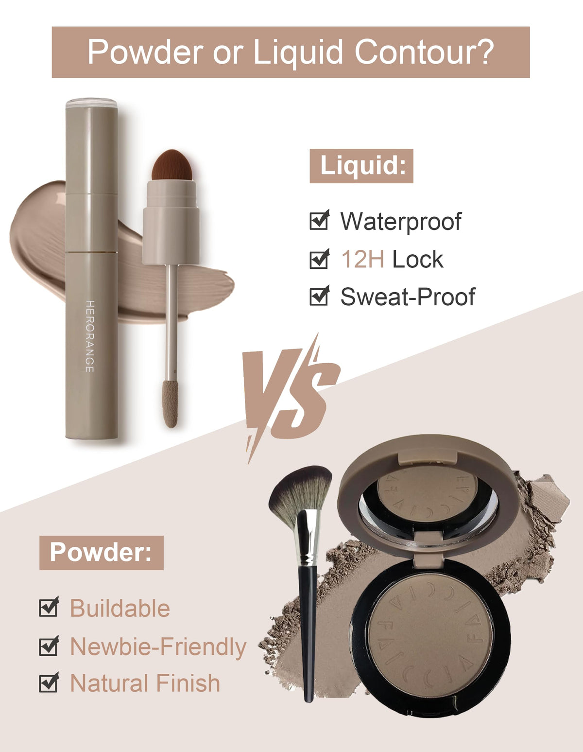 Cool Toned Contour Palette with Face Brush, Taupe Grey Contour Powder