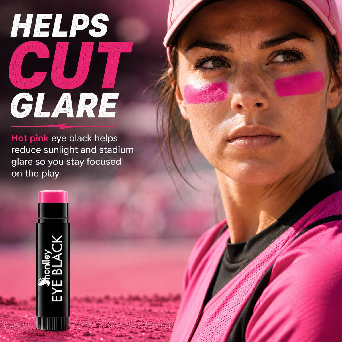 Honlley Hot Pink Football Eye Black Stick, Grease Face Body Paint Halloween