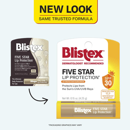 Blistex Five Star Lip Protection SPF 30 Lip Balm, 24 Hr Moisture, 0.15 oz