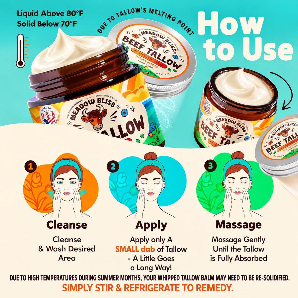 Beef Tallow for Skin - Moisturizer Cream - 100% Grass Fed - Whipped Beef Tallow - Organic Jojoba Oil - Organic Shea Butter - Supports Eczema, Rosacea+ - Made in USA - Citrus Breeze - 2 oz