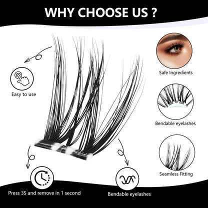 Wispy Lash Clusters Kit Pre Glued, 40 Pcs Individual Eye-lash Clusters (12mm C Curl) - DIY Lash Extension Kit, Natural Fluffy False Eyelashes No Glue Need, Beginners Friendly