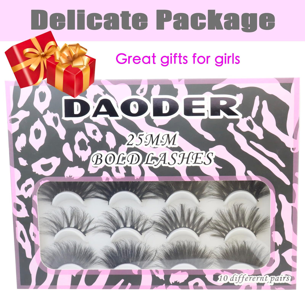 DAODER False Eyelashes 25MM Mink Lashes Dramatic Look Fluff Long Fake Eyelashes Wispy 25mm False Lashes Strip 10 Variety Pairs Mixed for Halloween Bold Makeup