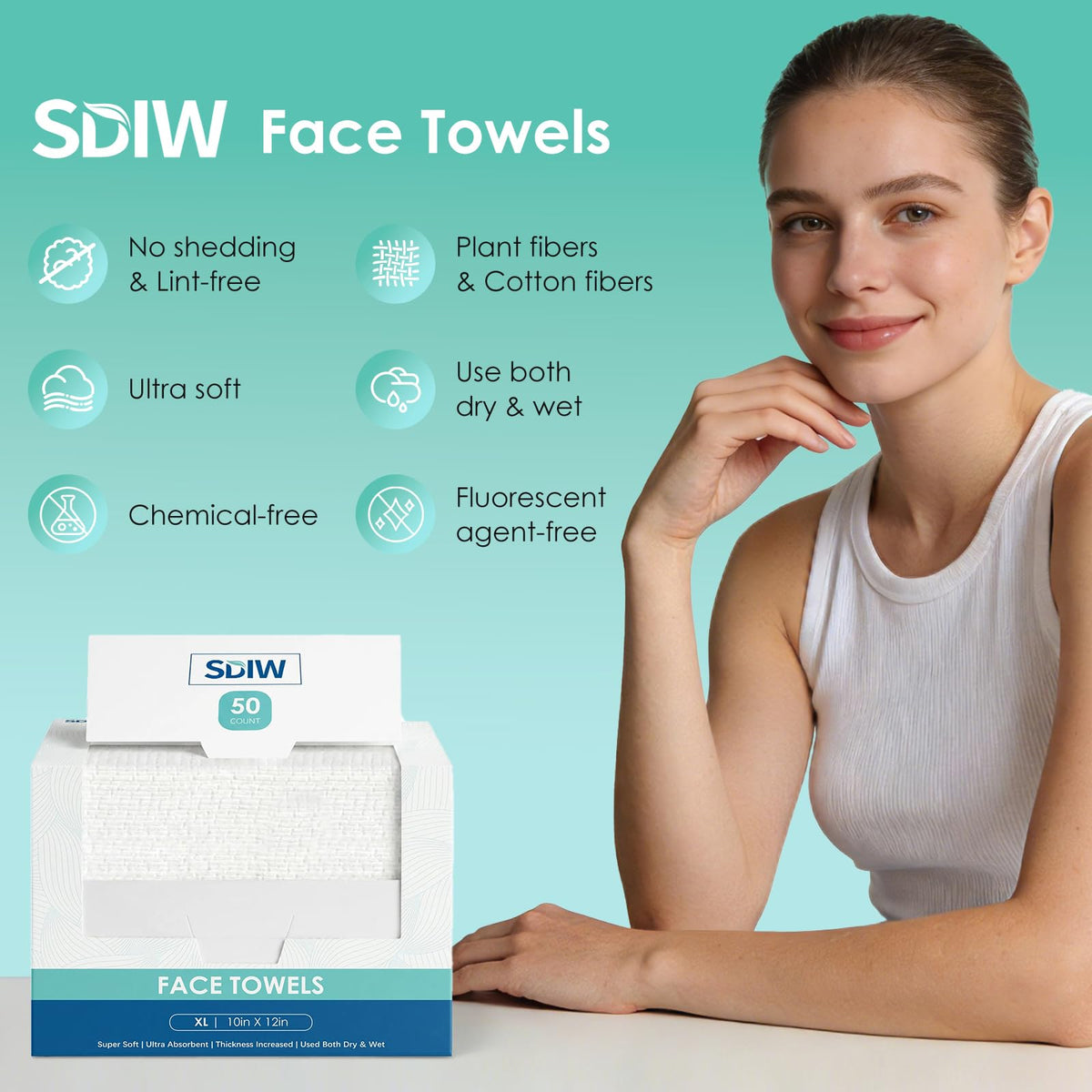 SDIW Face Towels XL, Ultra Soft Disposable Facial Towel for Sensitive Skin