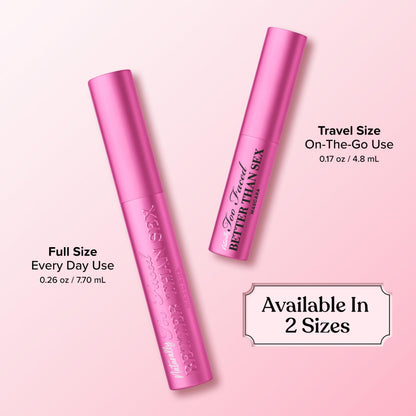 Too Faced Naturally Better Than Sex Mascara|Volumizing and Lengthening Mascara with Bamboo Fibers + Goji Berry,Nourishing for Sensitive Eyes, Vegan,Cruelty-Free Eye Makeup,Black,Travel Size,0.16 Fl Oz