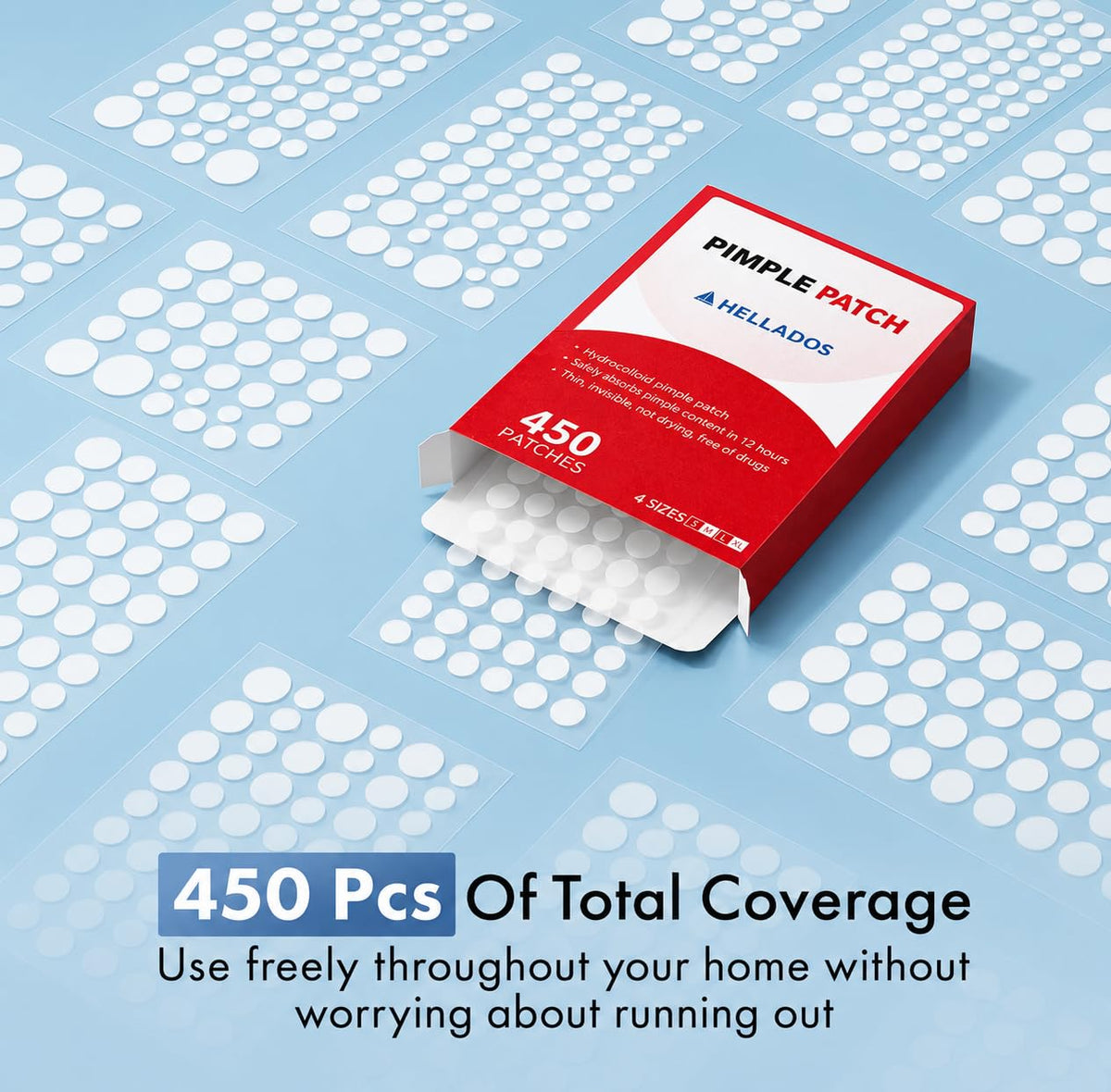 Hellados™ 450 Pimple Patches For Face, 4 Size Hydrocolloid Acne Patches