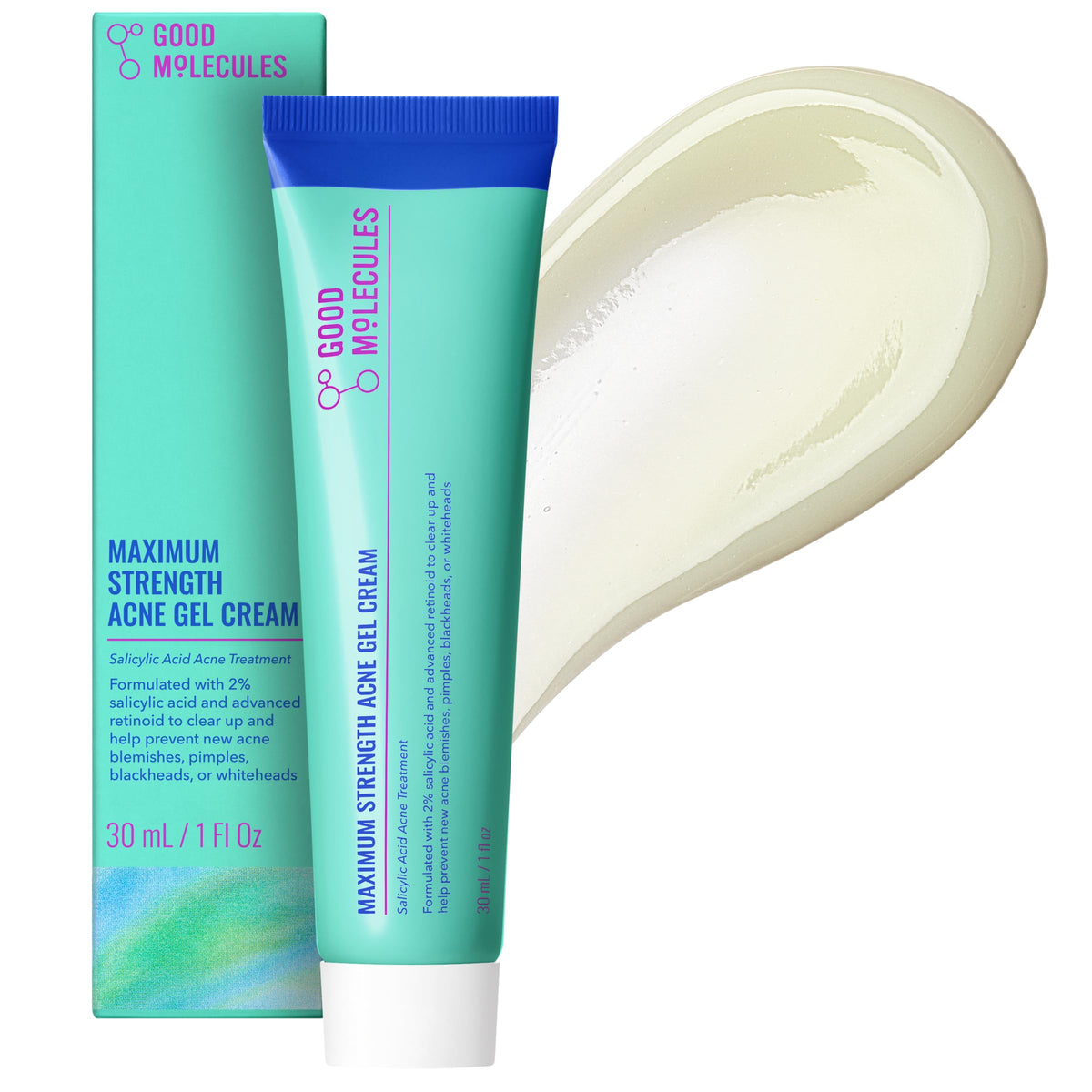 Good Molecules Maximum Strength Acne Gel Cream with 2% Salicylic Acid – Helps Clear Acne Blemishes, Blackheads & Whiteheads – Retinoid-Inspired Treatment – Fragrance-Free, Vegan (30ml / 1.01 fl oz.)