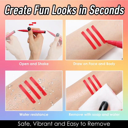 YBUETE 12 Colors Water Resistance Temporary Face Body Painting Markers