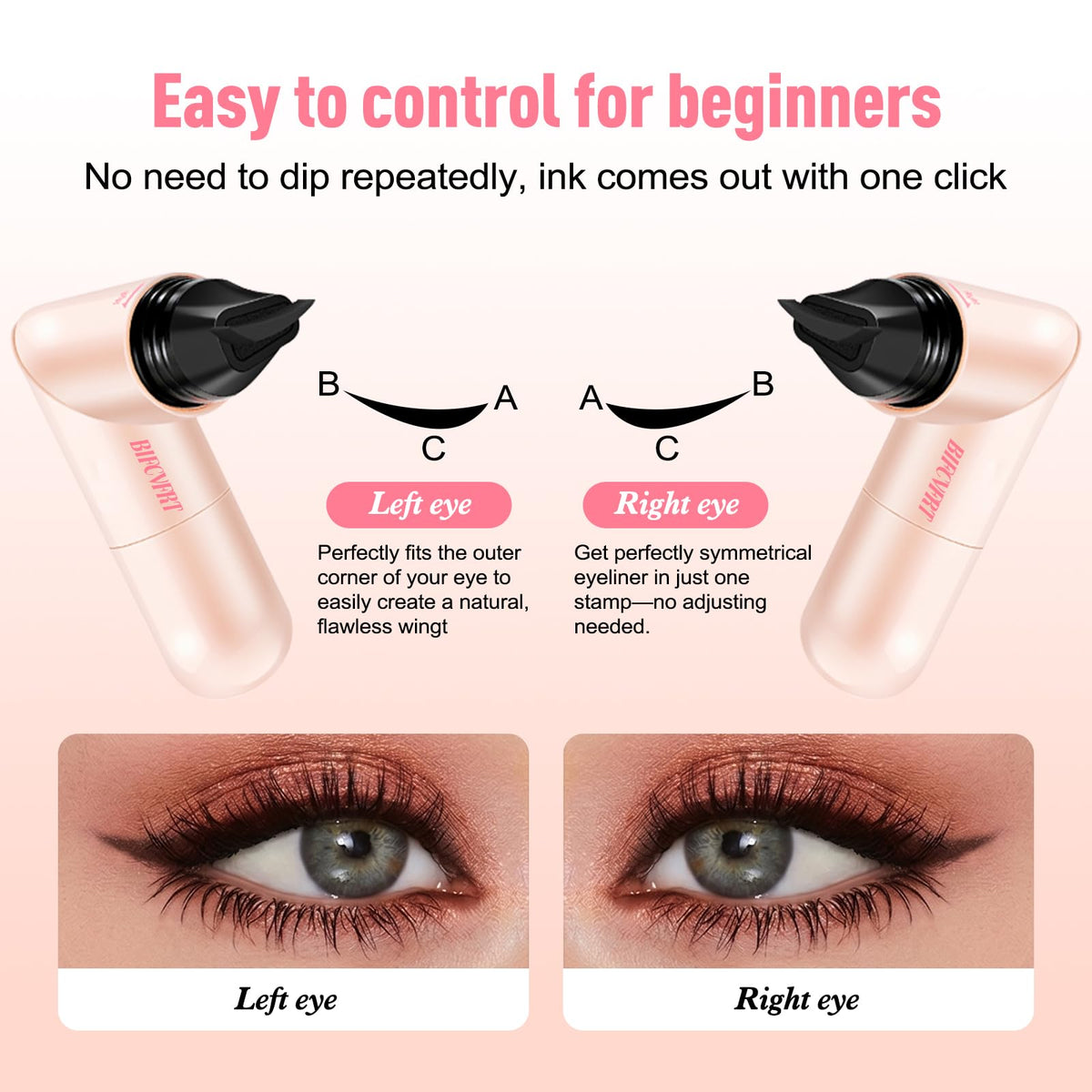 BIFCVFRT Winged Eyeliner Stamp Pen, Waterproof Smudge Proof, Wingliner Cat Eye Pencils with Rotating Foldable Design, Black for Beginners