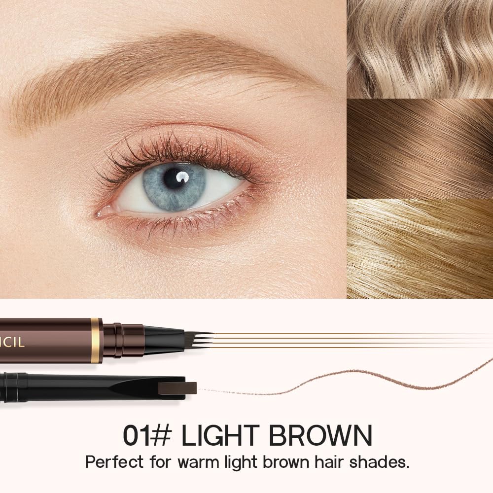 2 Pack Waterproof Eyebrow Pencils for Women with 4-Tip and Blade Tip