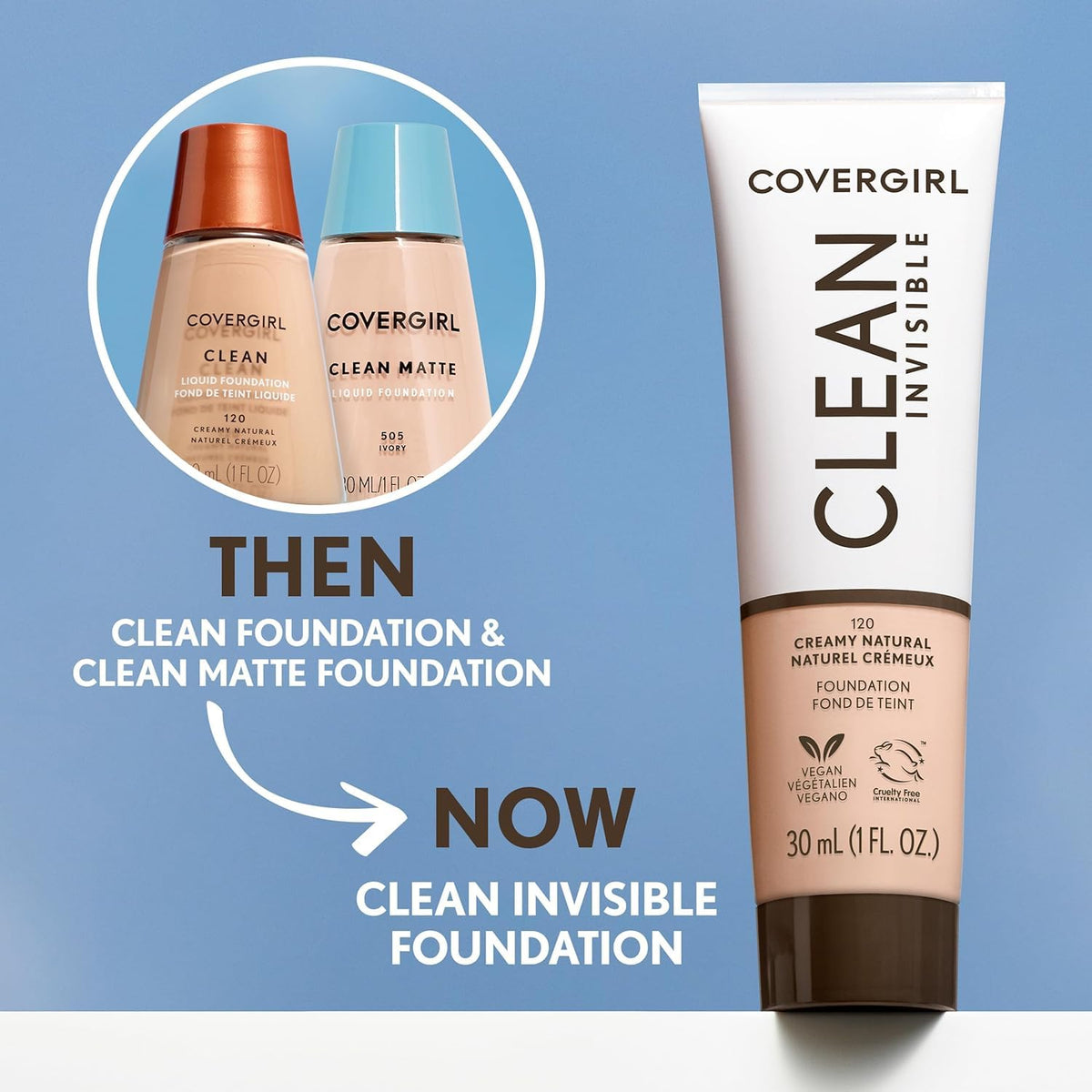COVERGIRL Clean Matte Liquid Foundation Classic Ivory, 1 oz (packaging may vary)