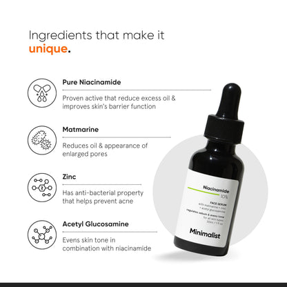 Minimalist Niacinamide 10% + Zinc Face Serum for Enlarged Pores & Excess Oil | Reduces Blemishes for Even Skin Tone | For Women & Men | 1 Fl Oz / 30 ml