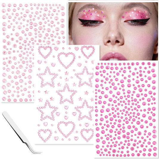 VVPESCA Pink Face Gems Self-Adhesive Hair Stickers Accessories for Women