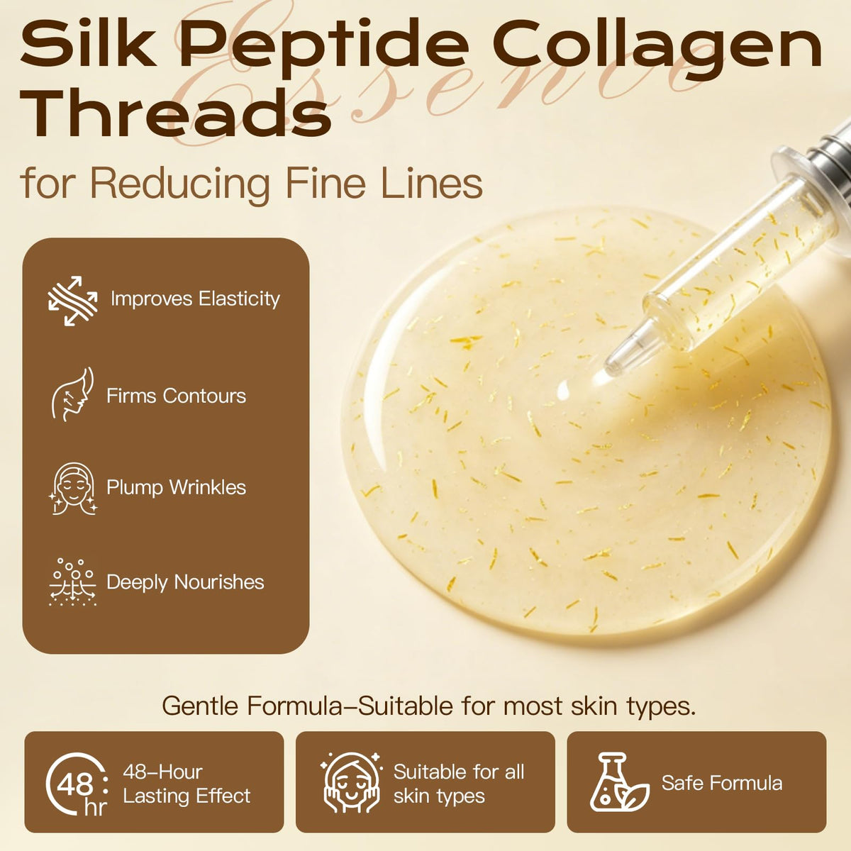 Deep Collagen Serum Silk Peptide Ampoule, Copper Peptides, Intensive Hydrating Skin Care Facial Serum for Boost Skin Elasticity, Anti-Aging, Instant Face Lift for All Skin Types (1.69Fl Oz / 50ML)
