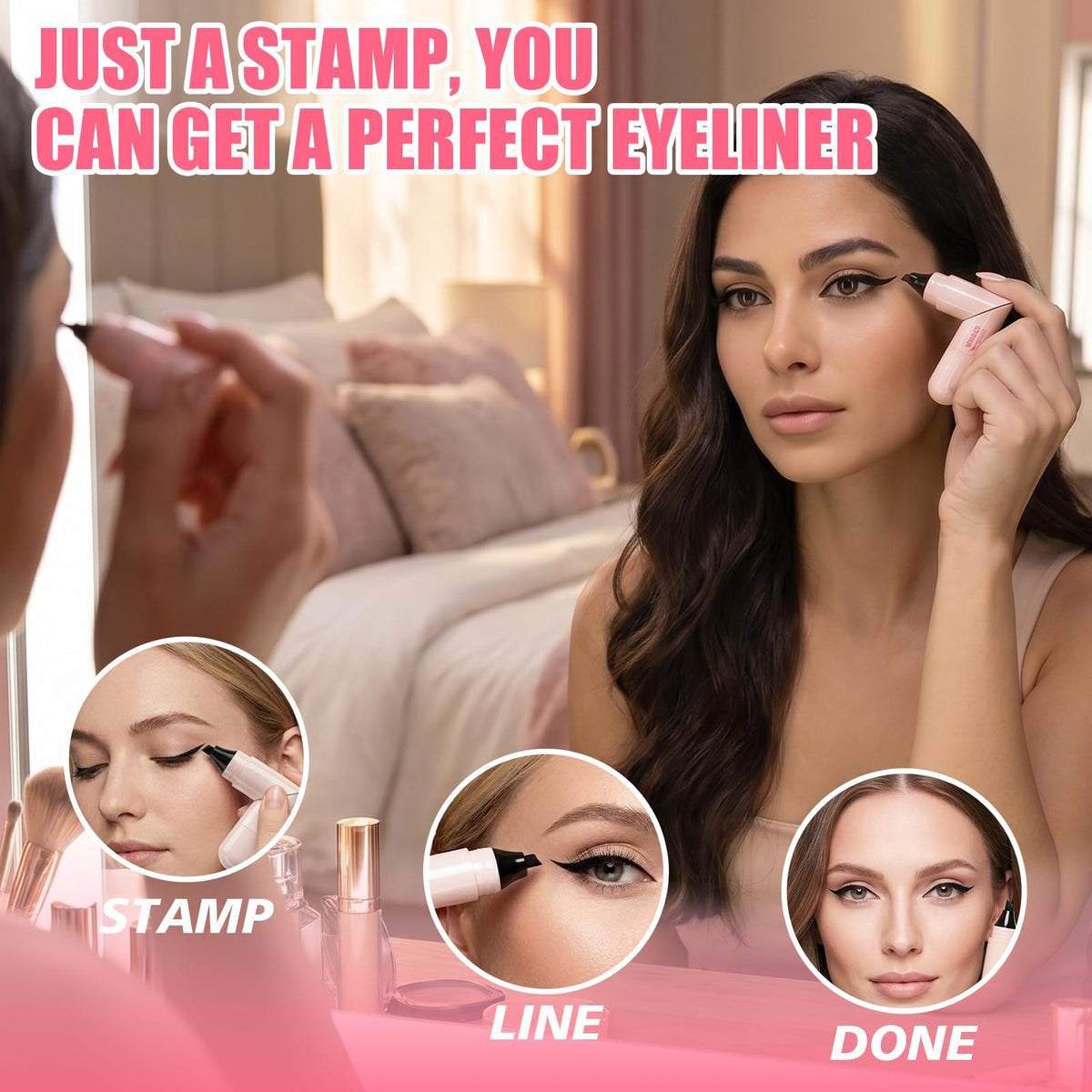 Winged Eyeliner Stamp Pen Dual-Ended Eye Liner Stamp Makeup Pen (Brown)