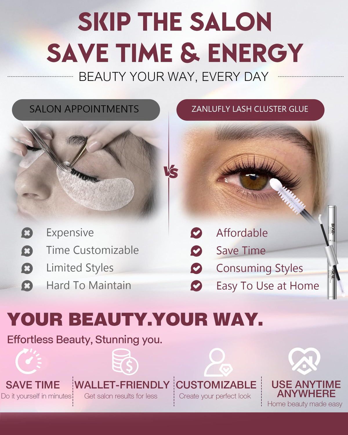 White Eyelash Glue Waterproof Lash Cluster Glue Bond and Seal Lash Glue