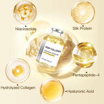Deep Collagen Serum Silk Peptide Ampoule, Copper Peptides, Intensive Hydrating Skin Care Facial Serum for Boost Skin Elasticity, Anti-Aging, Instant Face Lift for All Skin Types (1.69Fl Oz / 50ML)