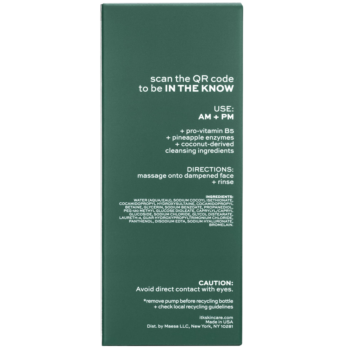 ITK Skincare 2-in-1 Milk-To-Foam Gentle Cleanser - Effective Face Wash + Makeup Remover with Vitamin B5, Pineapple + Coconut Enzymes for Radiant Skin - Cleanse, Remove Excess Makeup + Moisturize Skin