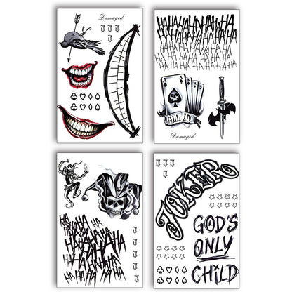 Joker Temporary Tattoos 4 Sheets Men Halloween Cosplay