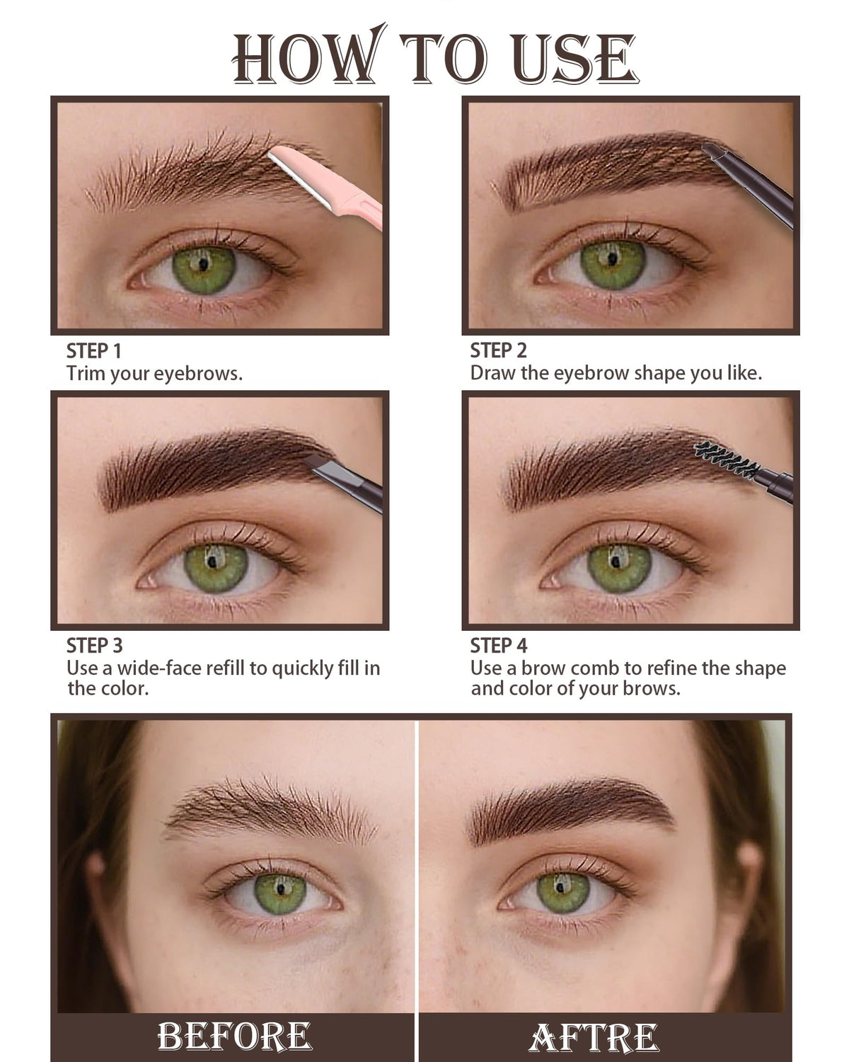 Berinist 6 Pack Dark Brown Waterproof Eyebrow Pencils for Women