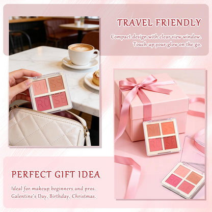 4 Color Matte Blush Palette for Cheeks - Highly Pigmented Pressed Powder for Face Blush Makeup, Long Lasting & Waterproof, Natural Nude, Pink & Red Shades for All Skin Tones (03 Dusty Rose)