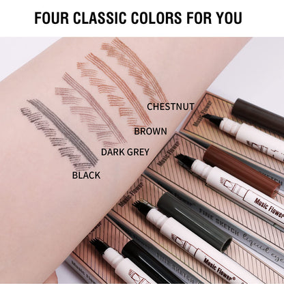 Music Flower Eyebrow Pencil, Liquid Eyebrow pen, Waterproof Brow Pen with Micro-Fork Tip, Fine Sketch Long Lasting Smudgeproof Microblading Pen - Chestnut
