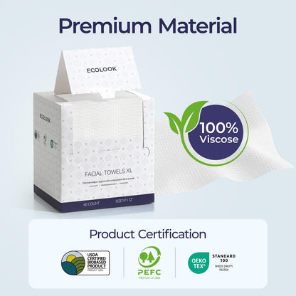 ECOLOOK Disposable Face Towel XL-60 Count Upgraded Thick Facial Towels, Ultra Soft Clean Face Towels Disposable, 10"x12" & 90 GSM, Ideal for Sensitive Skin-1 PACK