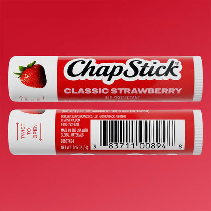 ChapStick Classic Strawberry Lip Balm Tubes, Lip Care and Lip Moisturizer - 0.15 Oz (Pack of 12)
