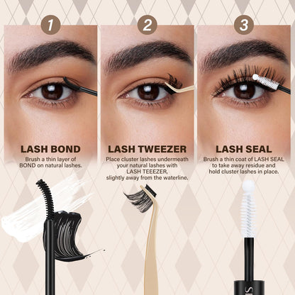 JMS&JMS Lash Clusters Kit Lash Extension Kit with Lash Bond and Seal Eyelash Applictor Lash Extension Kit for Beginner (MISS BELLA-8-18mix)