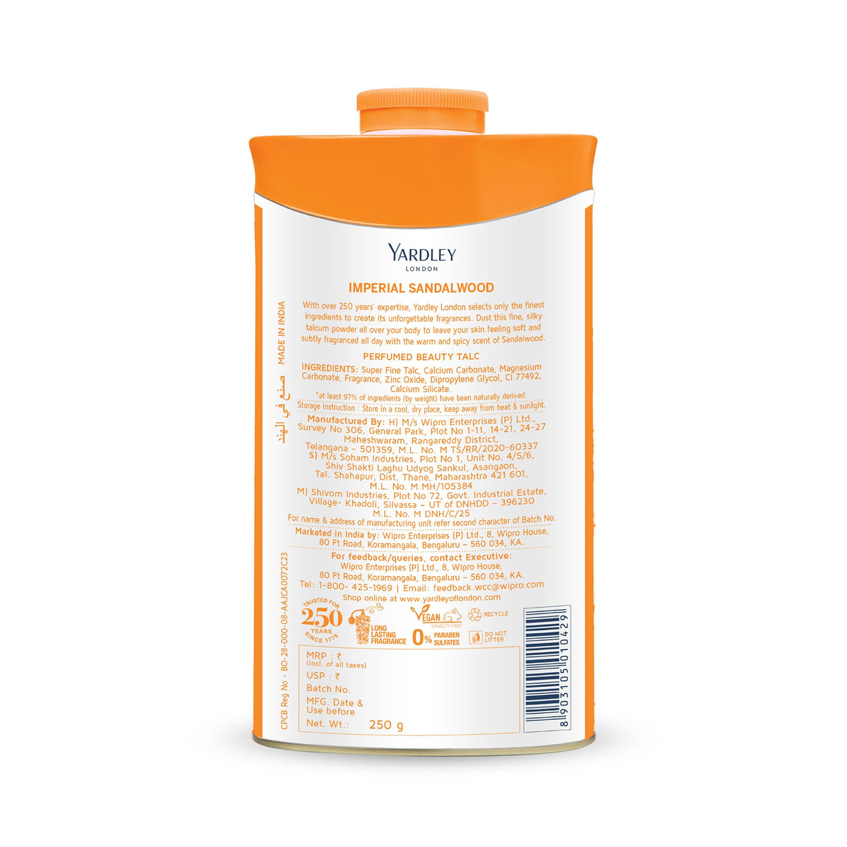 Yardley Sandalwood Perfumed Talc, 250 g