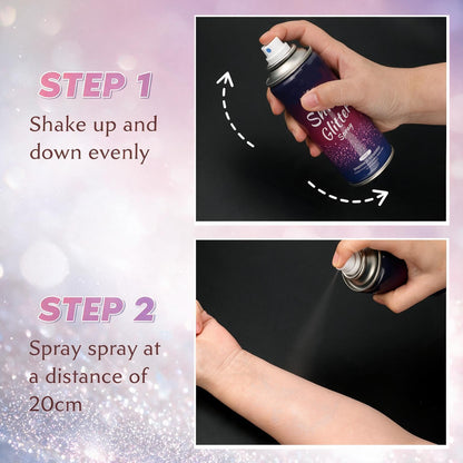 Body Glitter Spray【Long Lasting】【Skin Friendly】【Quick-Drying】 Glitter Spray for Hair/Body 120ML，Silver