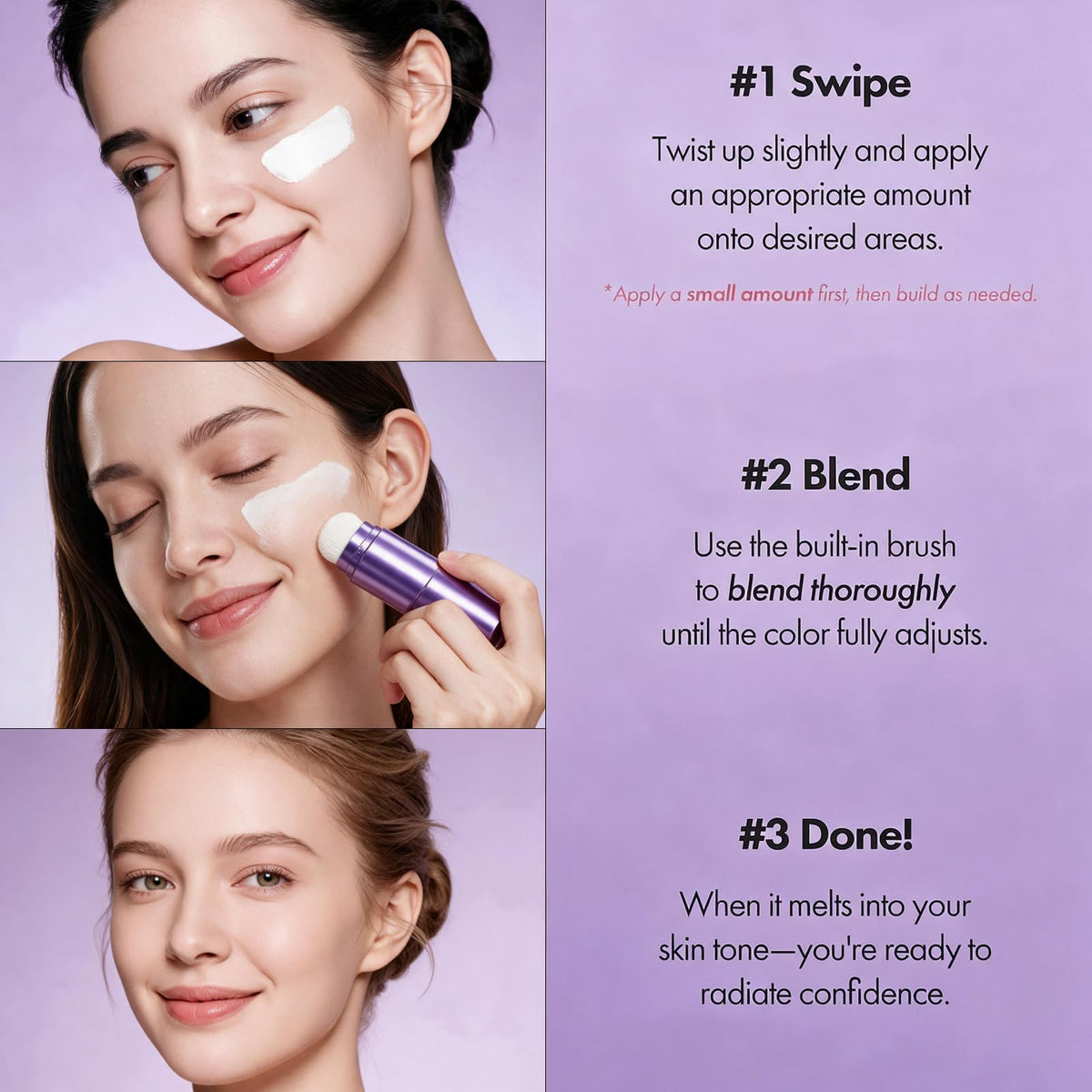 Face Color Love Changing Foundation Stick, 2-in-1 Foundation Stick with Built-In Brush, Moisturizing Long Lasting Makeup for Deep Skin Tone, Smooth Finish, Buildable Coverage, Natural Finish