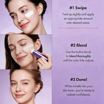 Face Color Love Changing Foundation Stick, 2-in-1 Foundation Stick with Built-In Brush, Moisturizing Long Lasting Makeup for Deep Skin Tone, Smooth Finish, Buildable Coverage, Natural Finish