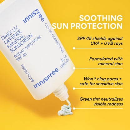 innisfree Daily Mineral UV Defense SPF 45 | Tinted Korean Sunscreen with Zinc Oxide for Redness | Gentle, Hydrating and Lightweight | Available in 2 Pack