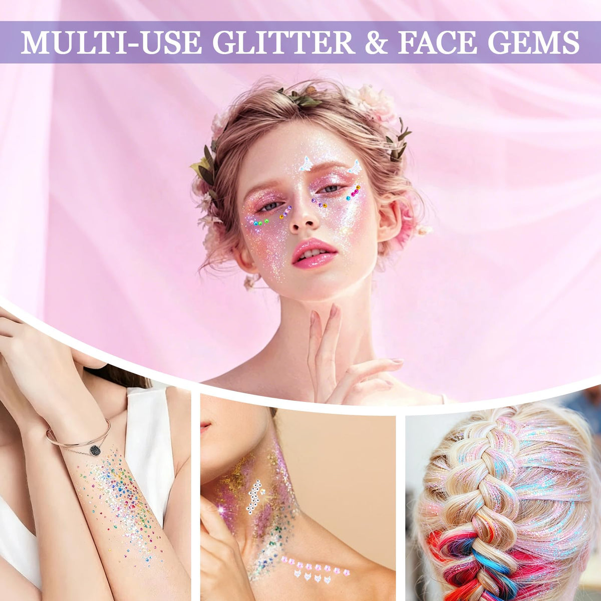 Face Glitter Face Gems, 40 Colors Glitter Makeup with 12 Sheets Face Jewels