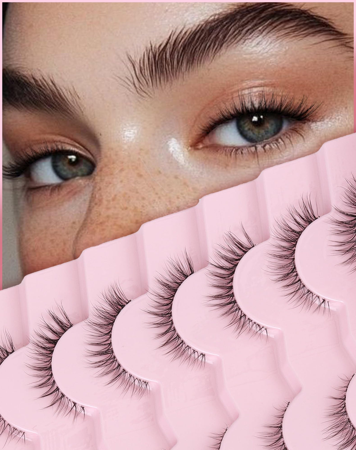 Natural Lashes Cat Eye 12MM False Eyelashes Wispy Lash Strips C Curl False Lashes Natural Look with 0.1MM Clear Band 3D Volume Strip Eyelashes Pack ChirpyLuna 7 Pair