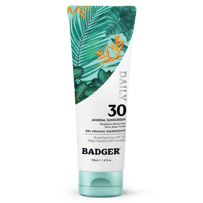 Badger Mineral Daily Sunscreen SPF 30, Zinc Oxide, No White Cast, 4 fl oz