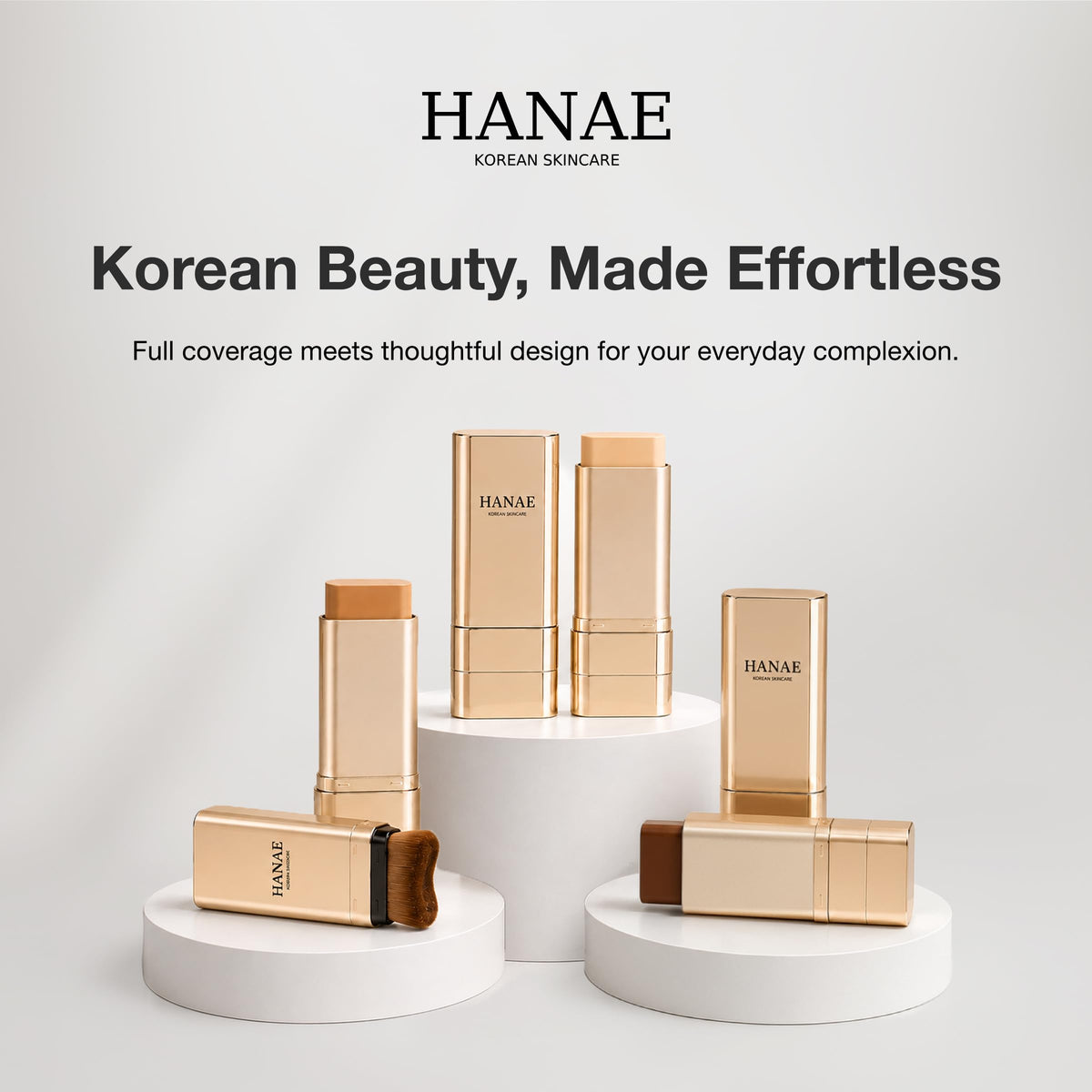Hanae Korea 3-in-1 Foundation Stick with Brush, Full Coverage | Light Shade