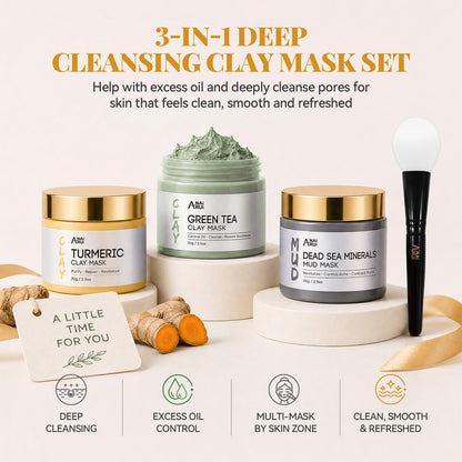ANAI RUI 3-Pcs Face Mask Set, Turmeric, Green Tea & Dead Sea Clay Masks