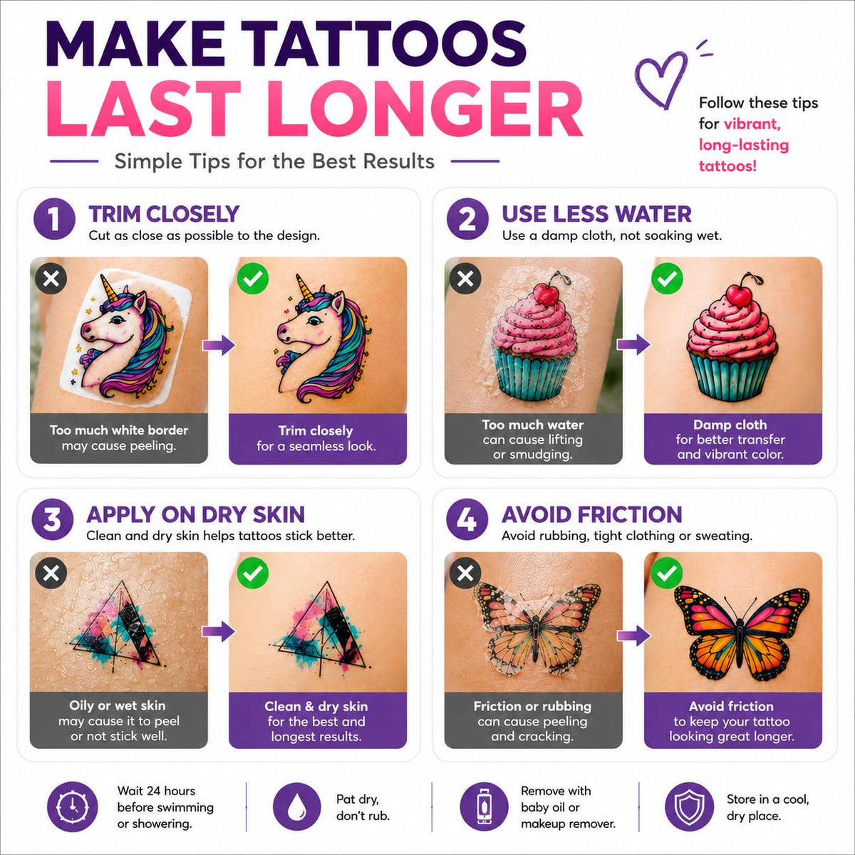 8 Sheets Printable Temporary Tattoo Paper for INKJET PRINTER, Vibrant Color